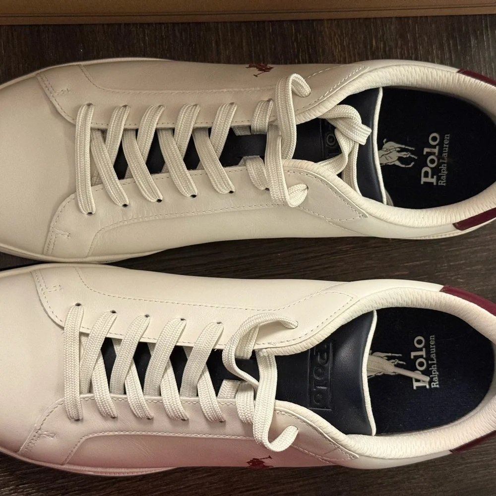 Polo by Ralph Lauren Cream and Burgundy Sneakers - Picture 2 of 4